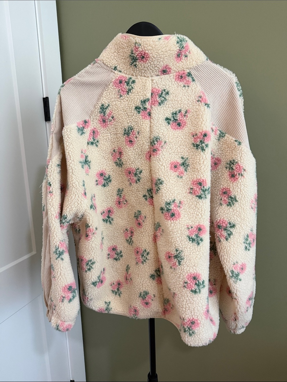 Cream Floral Sherpa Zip Jacket - Picture 2 of 4
